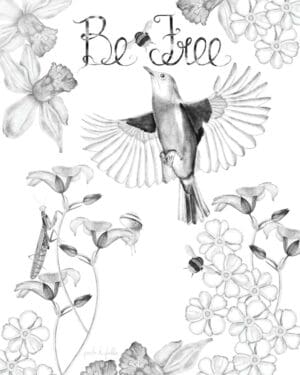 A bird flying over some flowers with the words " de slee ".