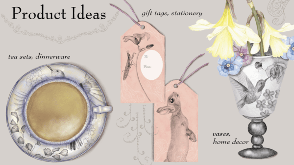 A collage of gift tags with flowers and coffee.