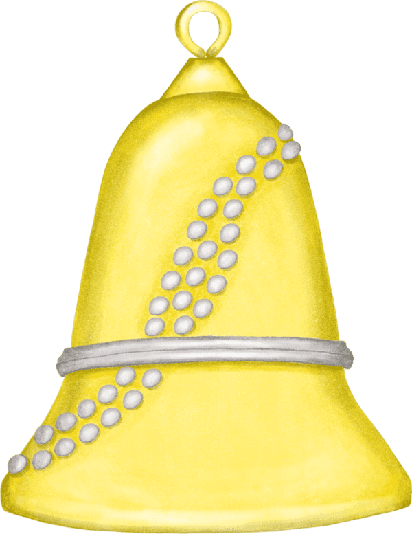 A yellow bell with pearls on it.