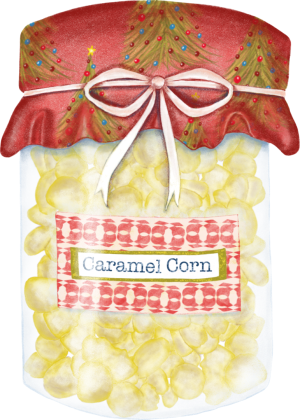 A bag of caramel corn with a bow on top.