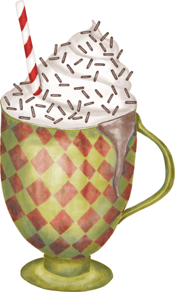 A cup of hot chocolate with whipped cream and sprinkles.