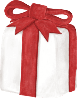 A red and white gift box with a bow.