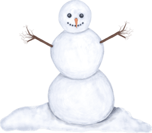 A snowman with arms and hands in the air.