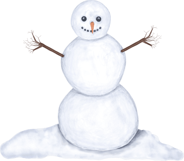 A snowman with arms and hands in the air.