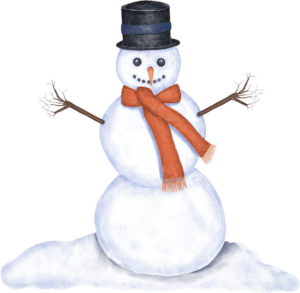 A snowman with arms outstretched and wearing a hat.