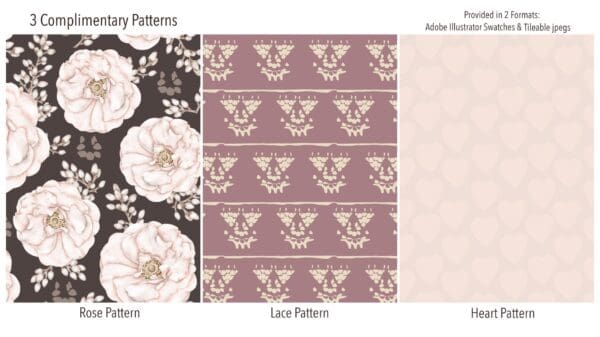 A series of three different patterns with flowers.