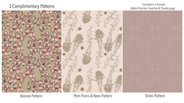 A series of three different patterns with flowers.